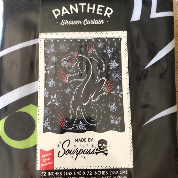 Sourpuss Other - Rare! Sourpuss Panther Retro Punk Tattoo Art Shower Curtain